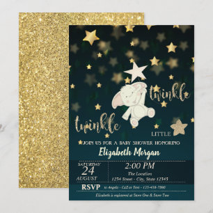 Twinkle Star Svart, Guld Glitter, Björn Baby Showe Inbjudningar