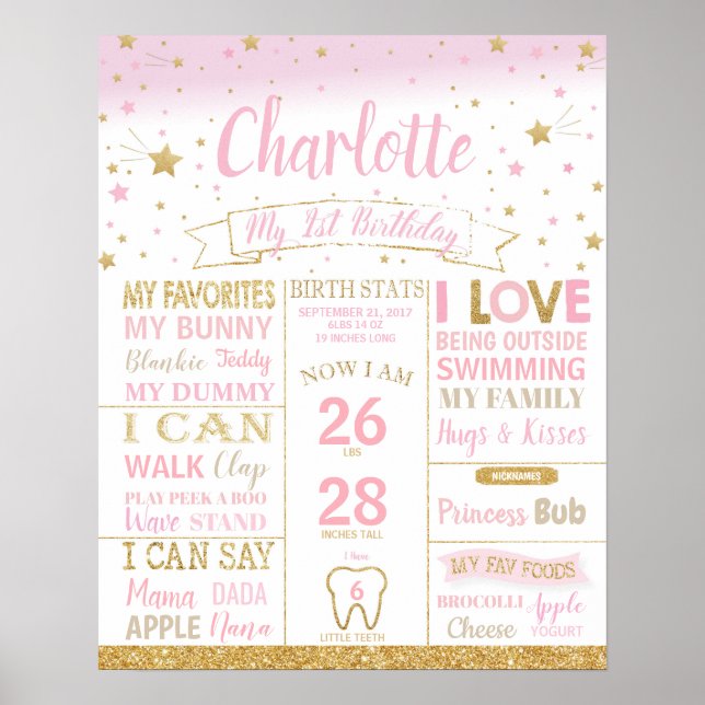 Twinkle Stars First Birthday Milestone Birgats Sta Poster (Framsidan)
