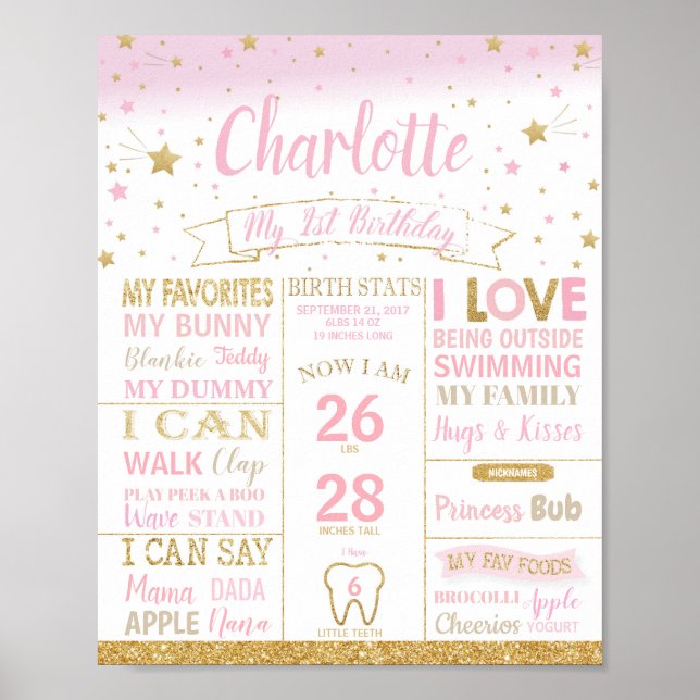 Twinkle Stars First Birthday Milestone Birgats Sta Poster (Framsidan)