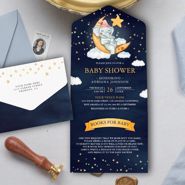 Twinkle Stjärnor Måne Marinblå Elefant Baby Shower (Skapare uppladdad)
