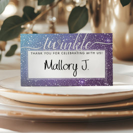 TWINKLE ✨ Teal Starry Lila Watercolor Monogram Placeringskort