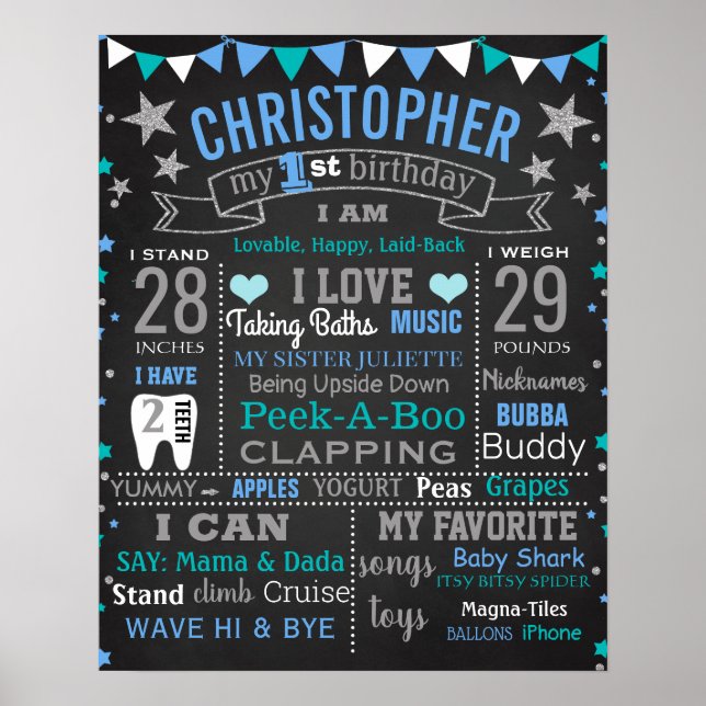 Twinkle Tiwnkle Little Star First Birthday Board Poster (Framsidan)