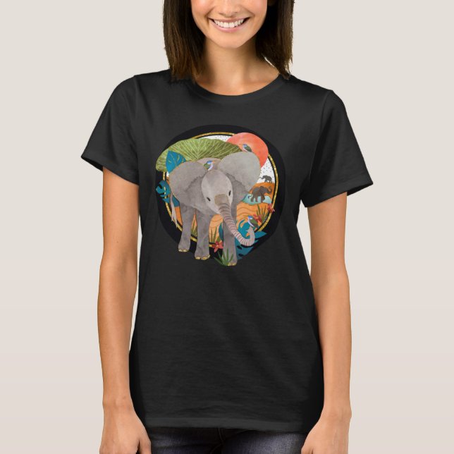 TWINKLE-TOES SAFARI elefant-MÖRK-skjortor T Shirt (Framsida)