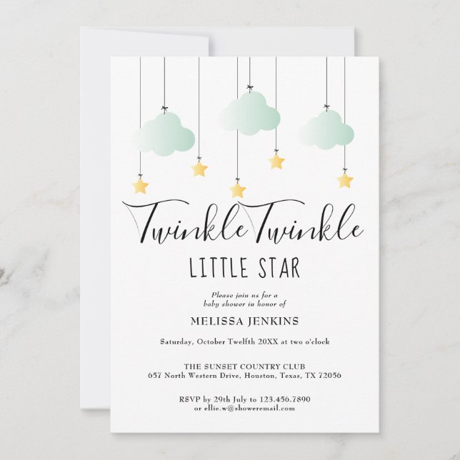 Twinkle Twinkle All In One Baby Shower Strössel Inbjudningar (Framsida)