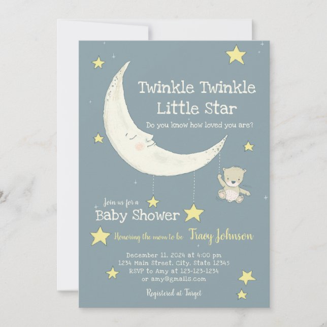Twinkle Twinkle anpassningsbar baby shower-inbjuda Inbjudningar (Framsida)