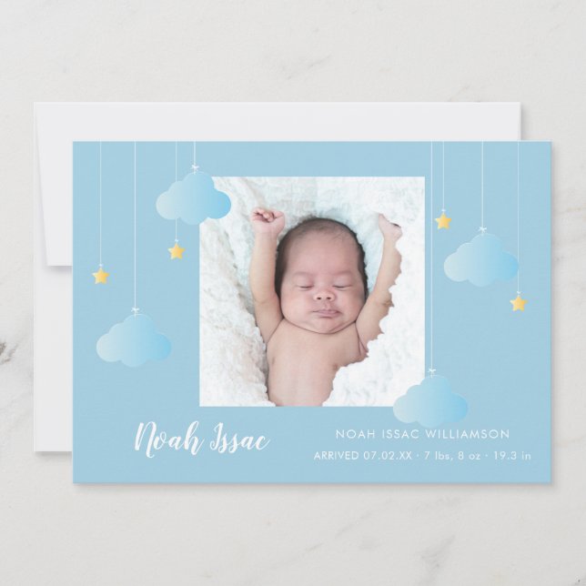 Twinkle Twinkle Baby Boy Blue Foto Söt Födelse Meddelande (Framsida)