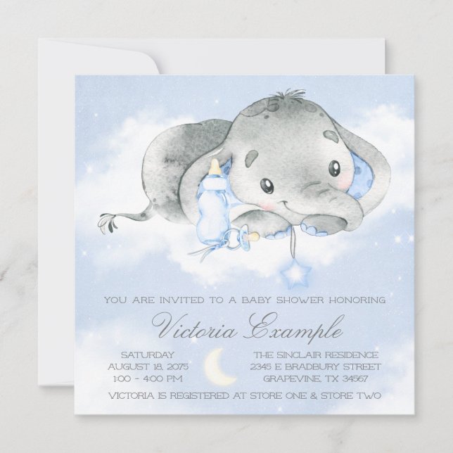 Twinkle Twinkle Baby Pojke Elefant Baby Shower Inbjudningar (Framsida)