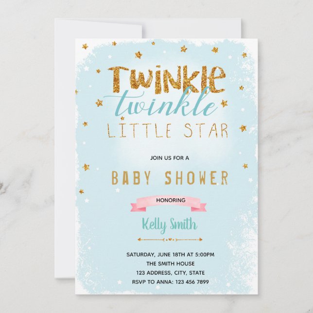 Twinkle Twinkle baby shower inbjudan (Framsida)