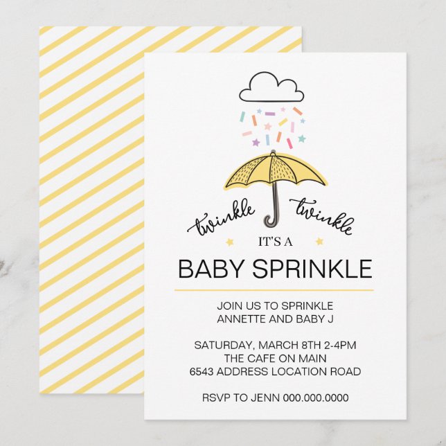 Twinkle twinkle baby sprinkle gender neutral inbjudningar (Fram/baksida)