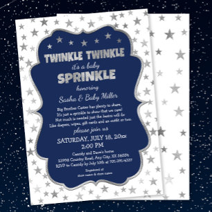 Twinkle Twinkle Baby Sprinkle, marinen silver inbj Inbjudningar