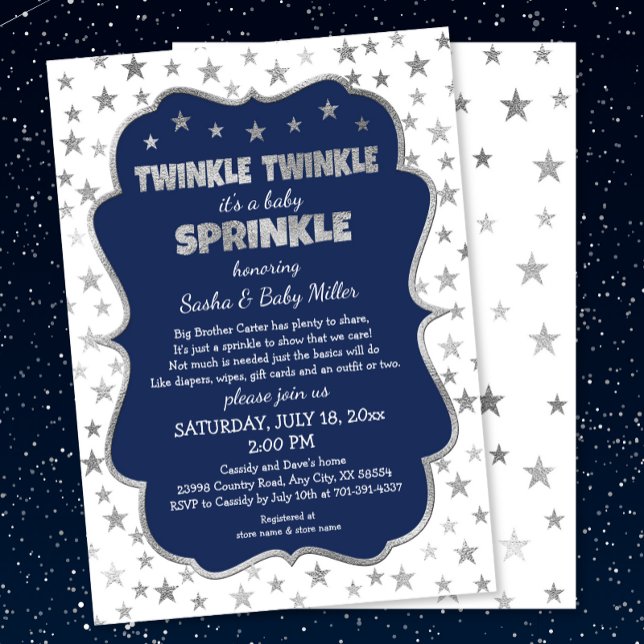 Twinkle Twinkle Baby Sprinkle, marinen silver inbj Inbjudningar (Skapare uppladdad)