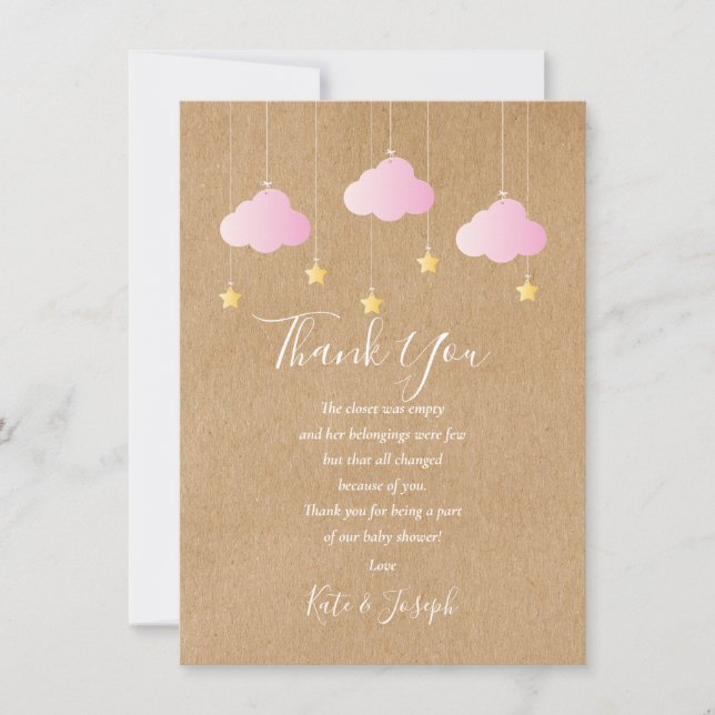 Twinkle Twinkle Babyflicka Babyshower Tack Poesi Kort (Framsida)
