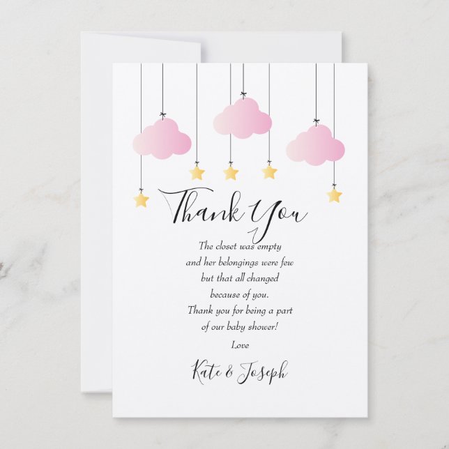 Twinkle Twinkle Babyflicka Babyshower Tack Poesi Kort (Framsida)
