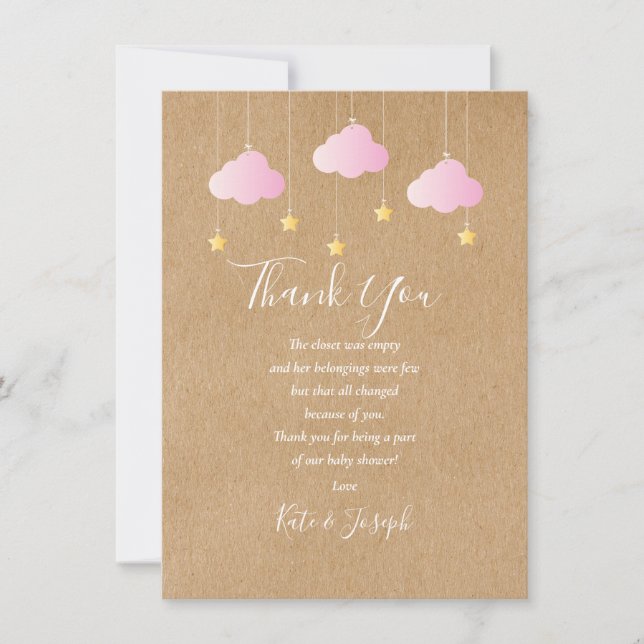Twinkle Twinkle Babyflicka Babyshower Tack så myck Kort (Framsida)
