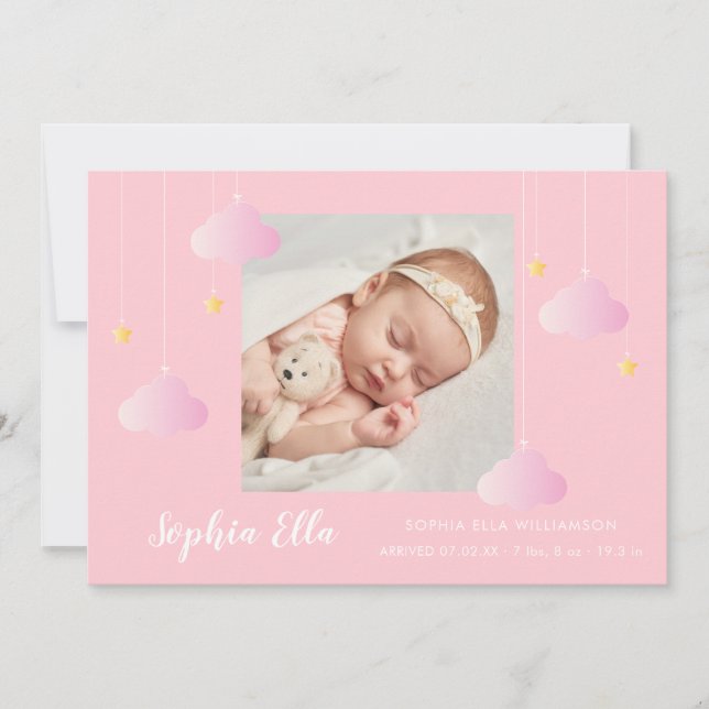 Twinkle Twinkle Babyflicka Söt Rosa Foto Födelse Meddelande (Framsida)