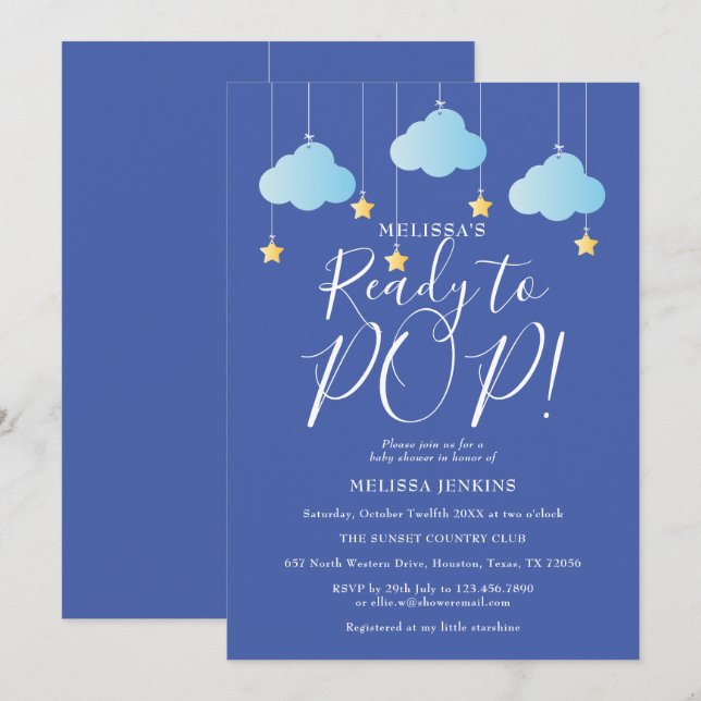 Twinkle Twinkle Blå Baby Baby Baby Shower Inbjudningar (Fram/baksida)