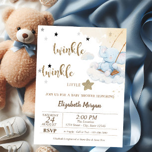 Twinkle Twinkle Blå Björn Måne Stjärnor Baby Showe Inbjudningar