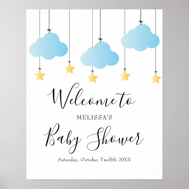 Twinkle Twinkle Blå Pojke Baby Shower Välkomstskyl Poster (Framsidan)