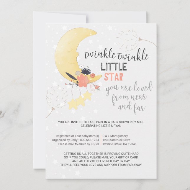 Twinkle Twinkle Blommålne Babyshower via Post Inbjudningar (Framsida)
