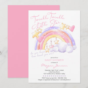 Twinkle Twinkle Cute Rainbow Rosa Girl Baby Shower Inbjudningar