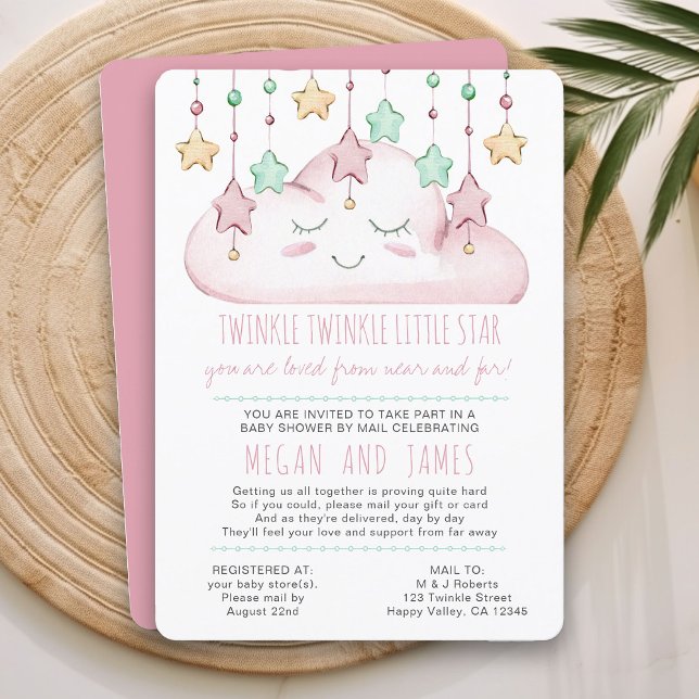 Twinkle Twinkle Dikt Girl Baby Shower by Mail Inbjudningar (Baby Shower by Mail Invitation from my Twinkle Twinkle baby shower collection)