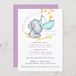 Twinkle Twinkle Elephant Lilac Gender Reveal Inbjudningar