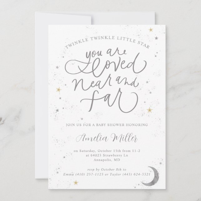 Twinkle Twinkle Gender Neutral Baby Shower Inbjudningar (Framsida)
