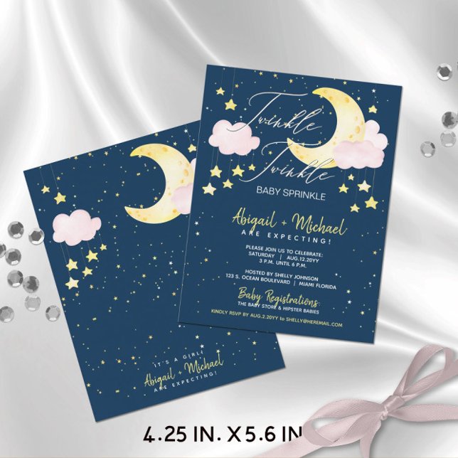 Twinkle Twinkle Girl Baby Shower Inbjudan (Budget-Friendly Twinkle Twinkle Baby Sprinkle Baby Girl Shower Invitation (4.25 x 5.6) )