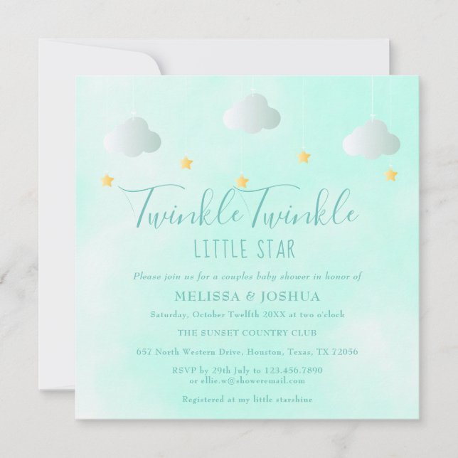 Twinkle Twinkle Könsneutral Baby Shower för Par Inbjudningar (Framsida)