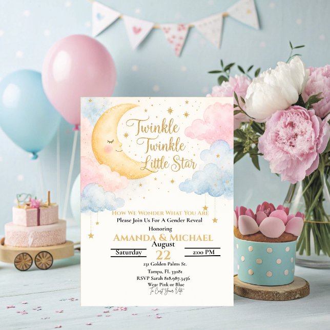 Twinkle Twinkle Könsuppenbarelse Inbjudan (Twinkle Twinkle Twinkle Little Star How I Wonder What You Are Gender Reveal Invitation,)