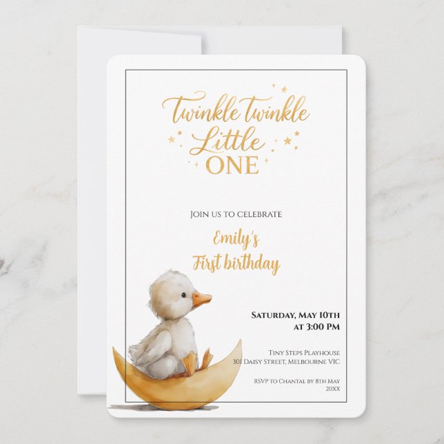 Twinkle Twinkle Little One Första Födelsedagen  Inbjudningar (Framsida)