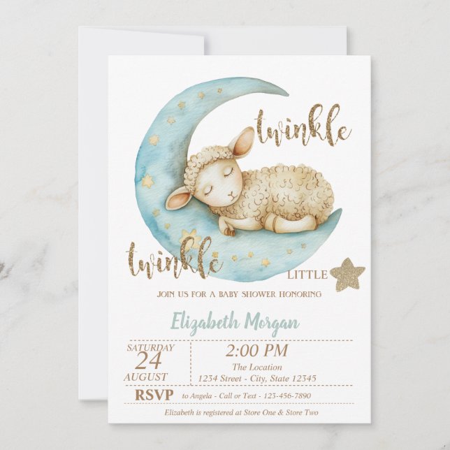 Twinkle Twinkle Little Sheep Baby Shower Inbjudningar (Framsida)