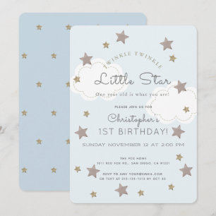 Twinkle Twinkle Little Star 1:a Boy Birthday Inbjudningar