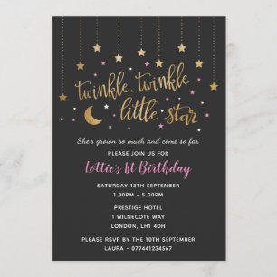 Twinkle Twinkle Little Star 1:a födelsedagen Inbju Inbjudningar