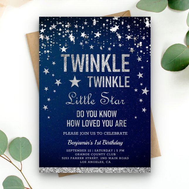 Twinkle Twinkle Little Star 1:a födelsedagen Party Inbjudningar (Skapare uppladdad)