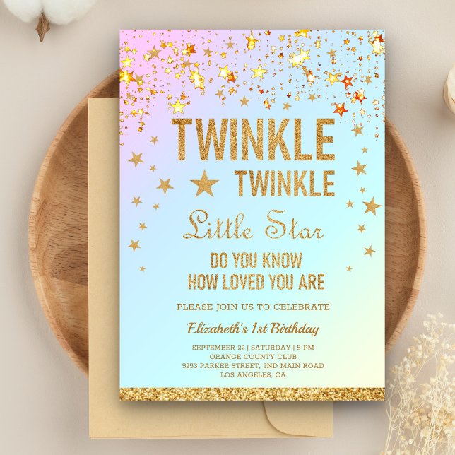 Twinkle Twinkle Little Star 1:a födelsedagen Party Inbjudningar (Skapare uppladdad)
