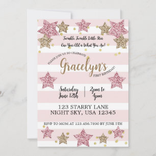 Twinkle Twinkle Little Star 1st Birthday Rosa Guld Inbjudningar