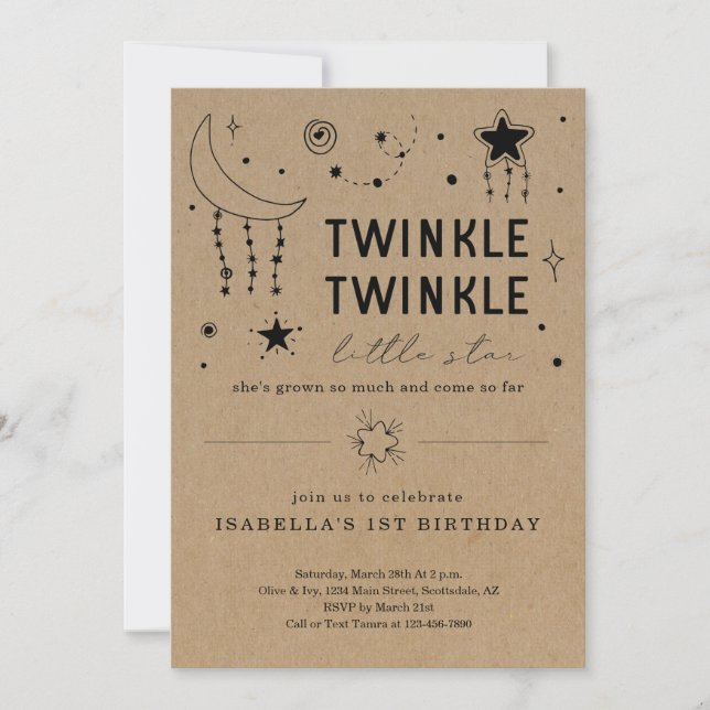 Twinkle Twinkle Little Star 1st Boy Girl Birthday Inbjudningar (Framsida)