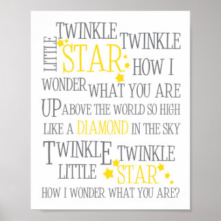 TWINKLE TWINKLE LITTLE STAR-8X10 KONSTTRYCK-GUL POSTER