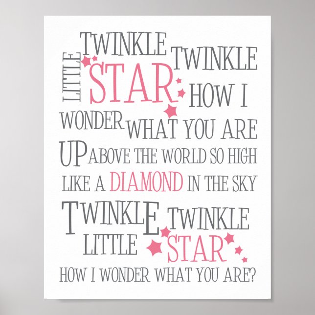 TWINKLE TWINKLE LITTLE STAR - 8X10 KONSTTRYCK ROSA POSTER (Framsidan)