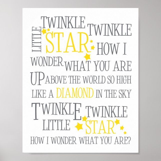 TWINKLE TWINKLE LITTLE STAR-8X10 KONSTUTSKRIFT-GUL POSTER (Framsidan)