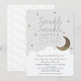 Twinkle Twinkle Little Star Baby Grått Baby Shower Inbjudningar