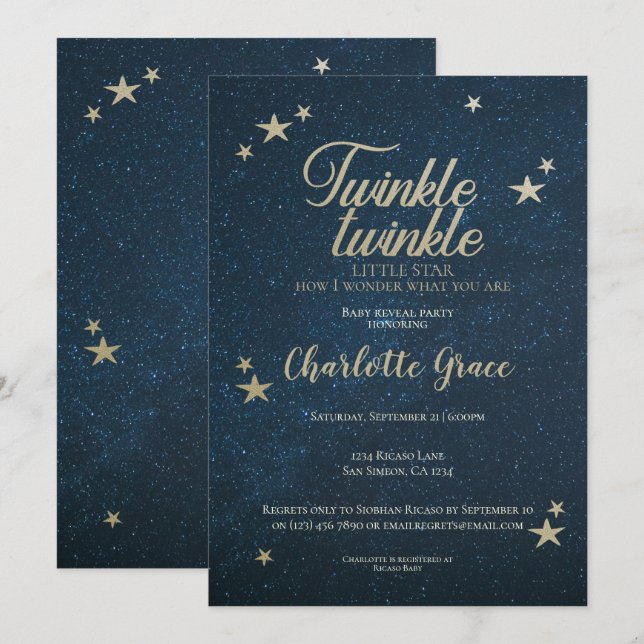 Twinkle Twinkle Little Star Baby Reveal Inbjudningar (Fram/baksida)