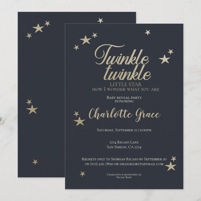 Twinkle Twinkle Little Star Baby Reveal Party Inbjudningar (Fram/baksida)