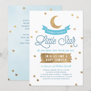 Twinkle Twinkle Little Star Baby Shower Blå Inbjudningar