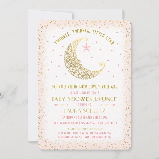 Twinkle Twinkle Little Star Baby Shower Brunch Inbjudningar (Framsida)