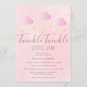 Twinkle Twinkle Little Star Baby Shower Flicka Ros Inbjudningar
