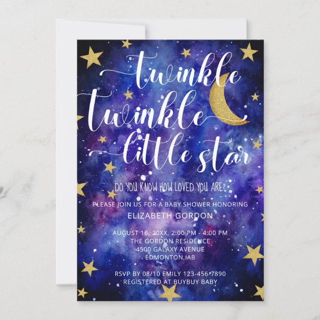 Twinkle Twinkle Little Star Baby Shower Galaxy in Inbjudningar (Framsida)