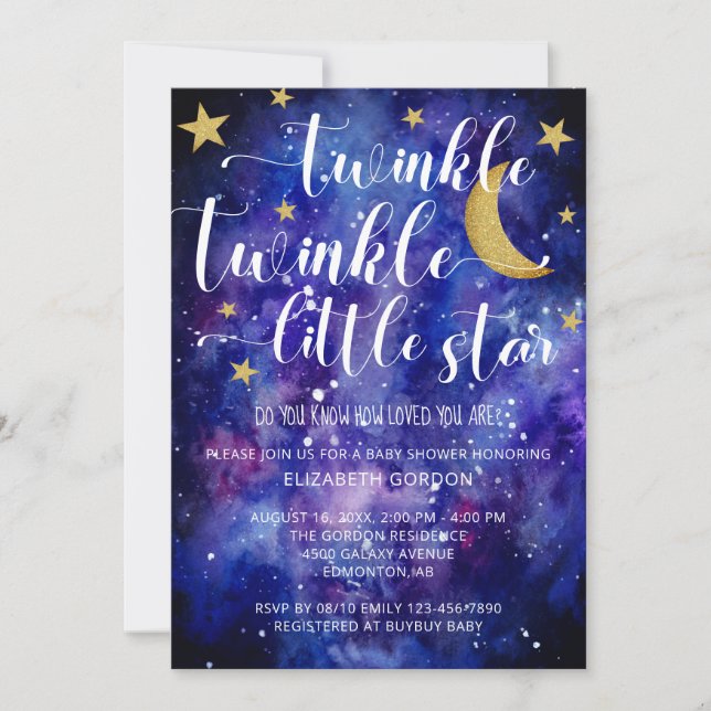 Twinkle Twinkle Little Star Baby Shower Galaxy Inbjudningar (Framsida)