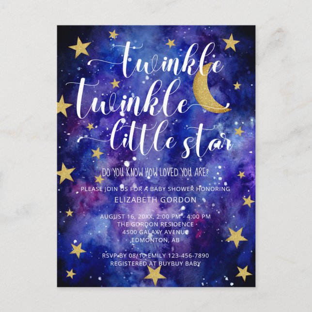 Twinkle Twinkle Little Star Baby Shower Galaxy Vykort (Framsida)